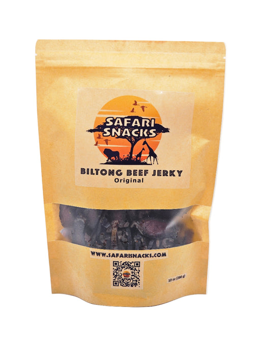 Safari Snacks beef jerky package on a white background